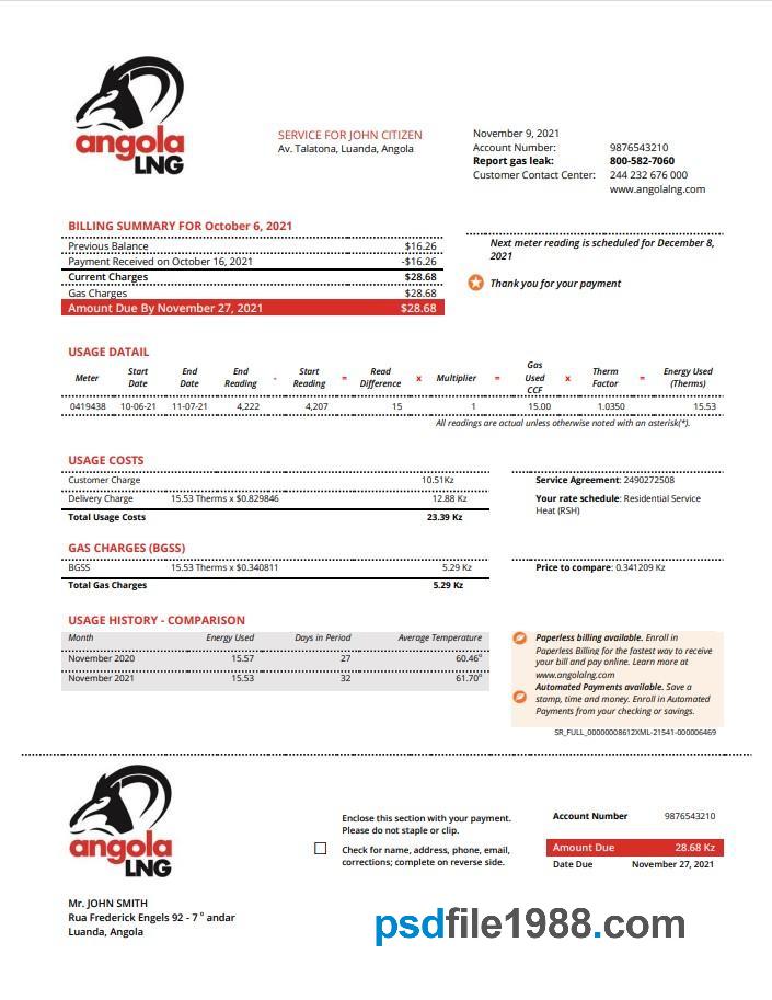 Angola LNG Proof of Address Utility Bill
